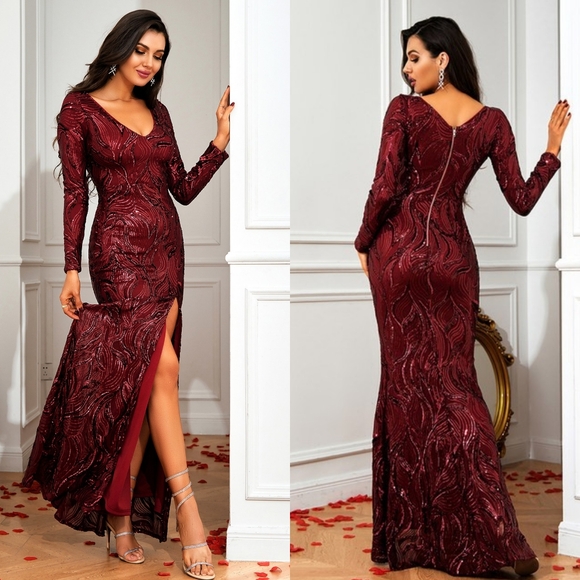 Sexy V Neck Sequin Dress - Picture 3 of 4